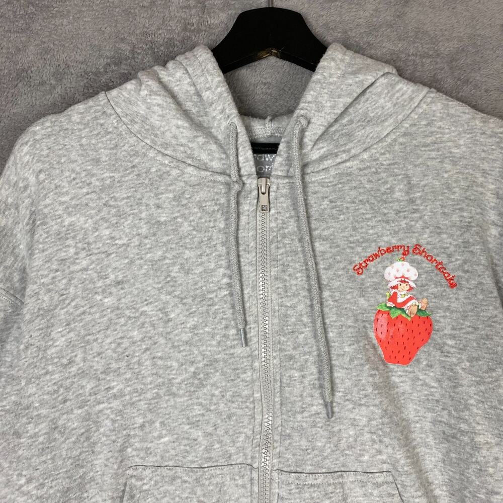 Strawberry Shortcake Hoodie Women Large Gray Graphic Full Zip Long Sleeve Active - Picture 3 of 16